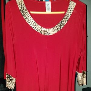 NWOT trendy red 1X top w/leopard trim